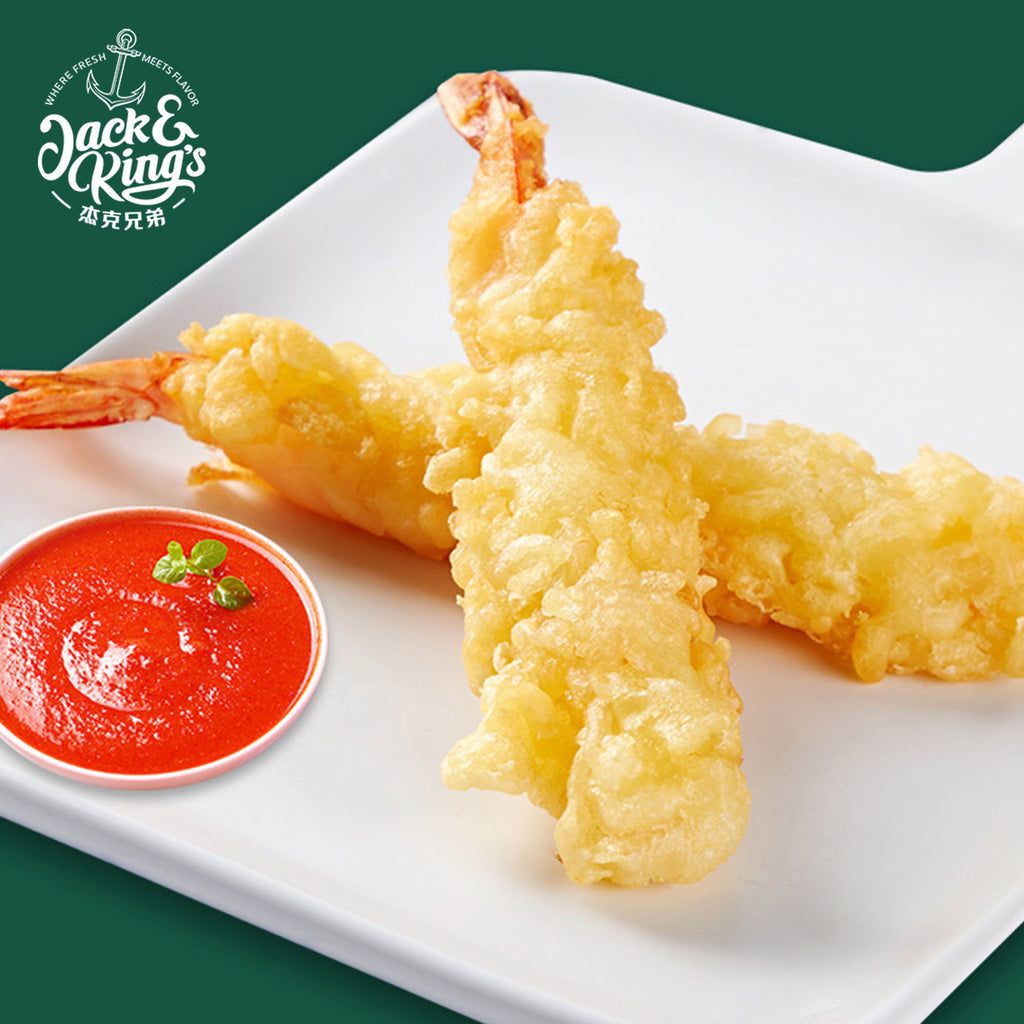 Breaded Raw Tempura tail on(Shrimp 34%,coating 66%),blanched tail 300g - Jack & King's