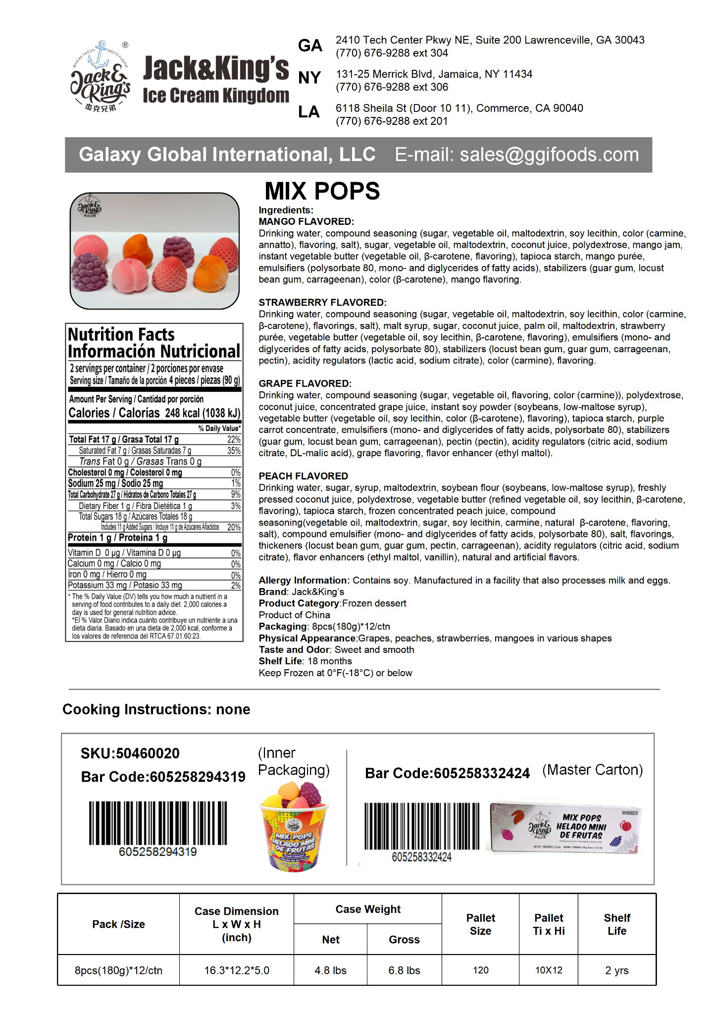 Mix Pops (Nice Cream) 180g(8pcs)*12box/ctn JNK CN – Jack & King's